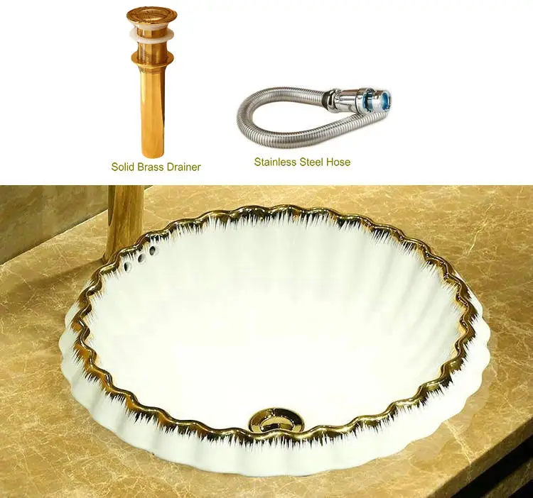 Морская раковина как Золотой кружевной белый круглый керамический раковина для ванной комнаты - Цвет: Package 1