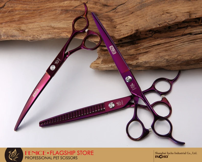 Fenice профессиональный набор ножниц для груминга домашних животных фиолетовый изогнутый+ филировочный+ Режущий набор ножниц для собак