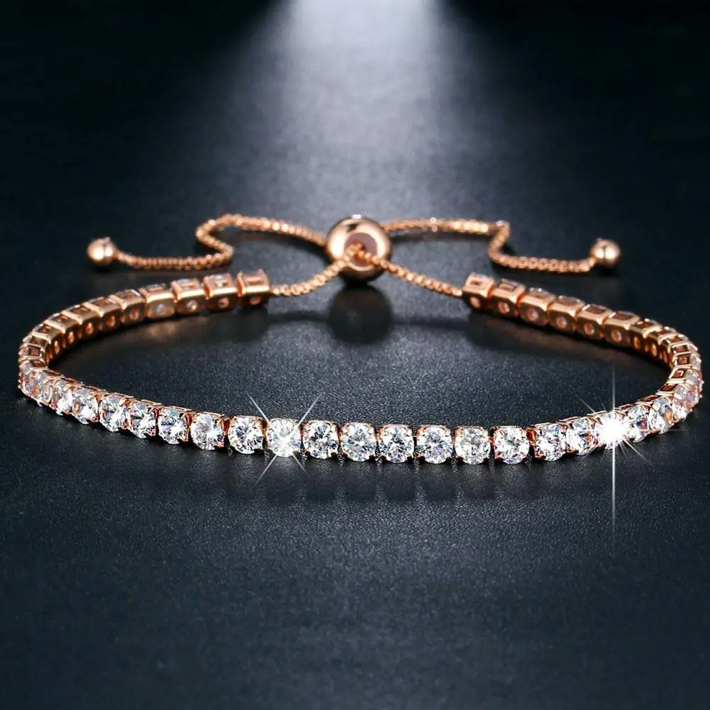 

Luxury Cubic Zircon Single Row Pull Slider Bracelet Women Adjustable Bangle