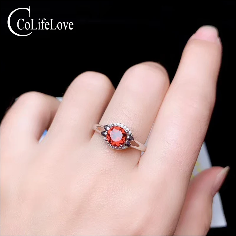 CoLife Jewelry Wine  Red Garnet Engagement Ting for Woman 6mm Natural Garnet Silver Ring Sterling Silver Garnet Jewelry