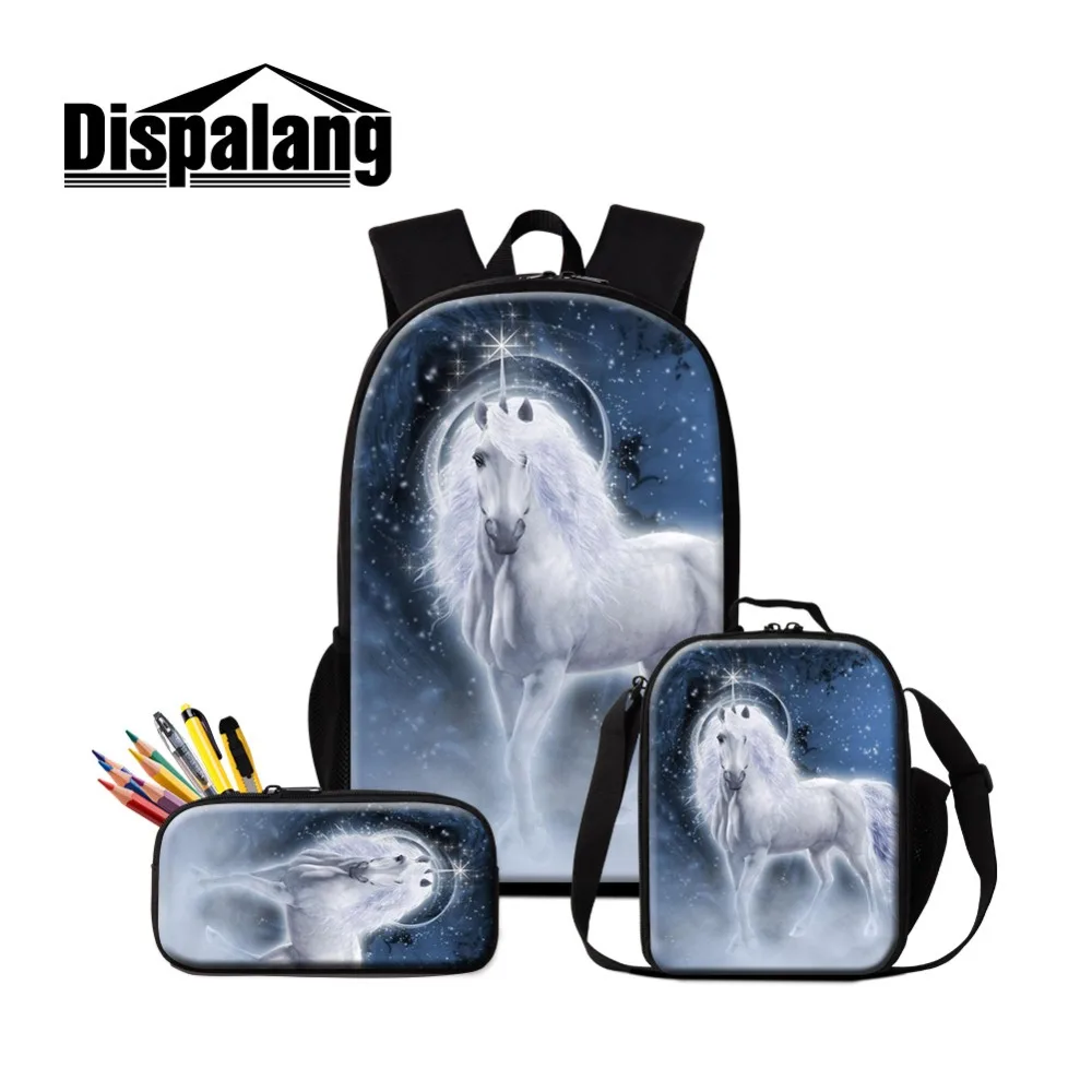 

Design White Unicorn Ball Logo Classic Big Lightweight Girls School Rucksack with Lunch Case and Pencil Box Women Moving Element