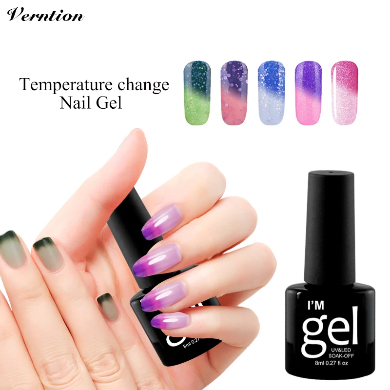 

Verntion Colorful Led Nail Polish Temperature Changing Color UV Nail Polish 8ML Soak Off Long Lasting French Manicure Gel Polish