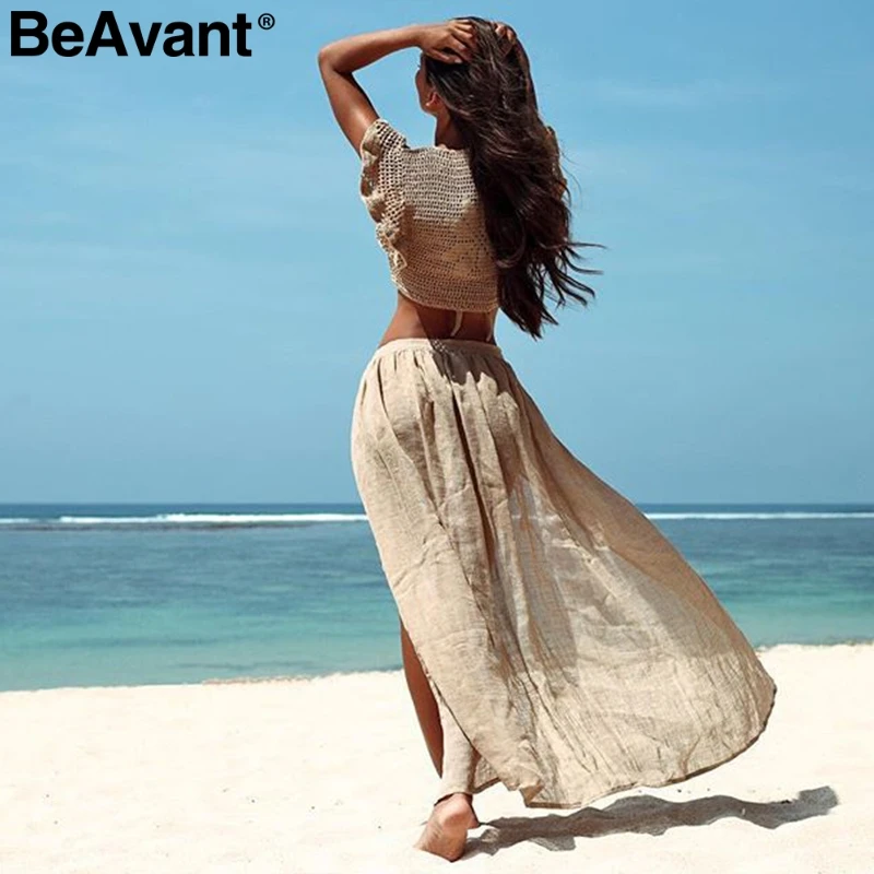BeAvant летняя пляжная одежда для женщин, сексуальный купальник на шнуровке, женские юбки, прозрачные праздничные хлопковые саронговые юбки