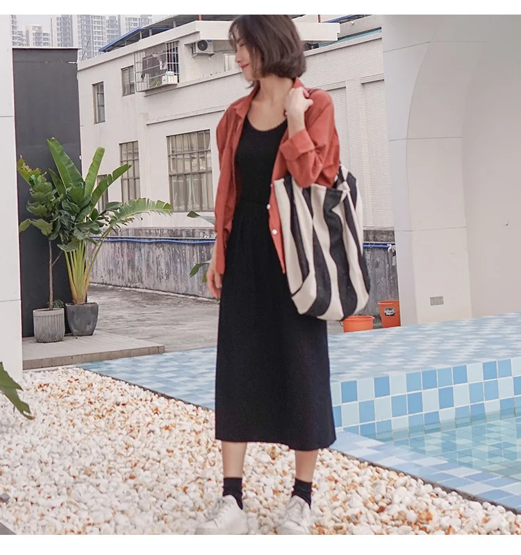 

5Styles Women Striped Canvas Shopping Bag Fashion Big Chic Shoulder Tote Bags Eco Cloth Handbag Foldable Reusable Beach Bags