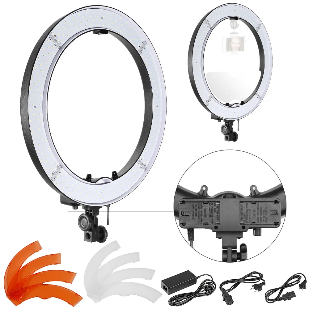 

Neewer 18 inches Outer Dimmable SMD LED Ring Light Battery Holder Filters and Power Adapter with US/EU Plug for Photo Studio