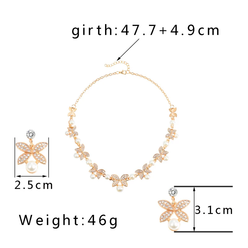 Модный Ювелирный Набор с искусственным жемчугом, свадебные ювелирные изделия, цветочный лист, позолота, серебро, колье, серьги, наборы