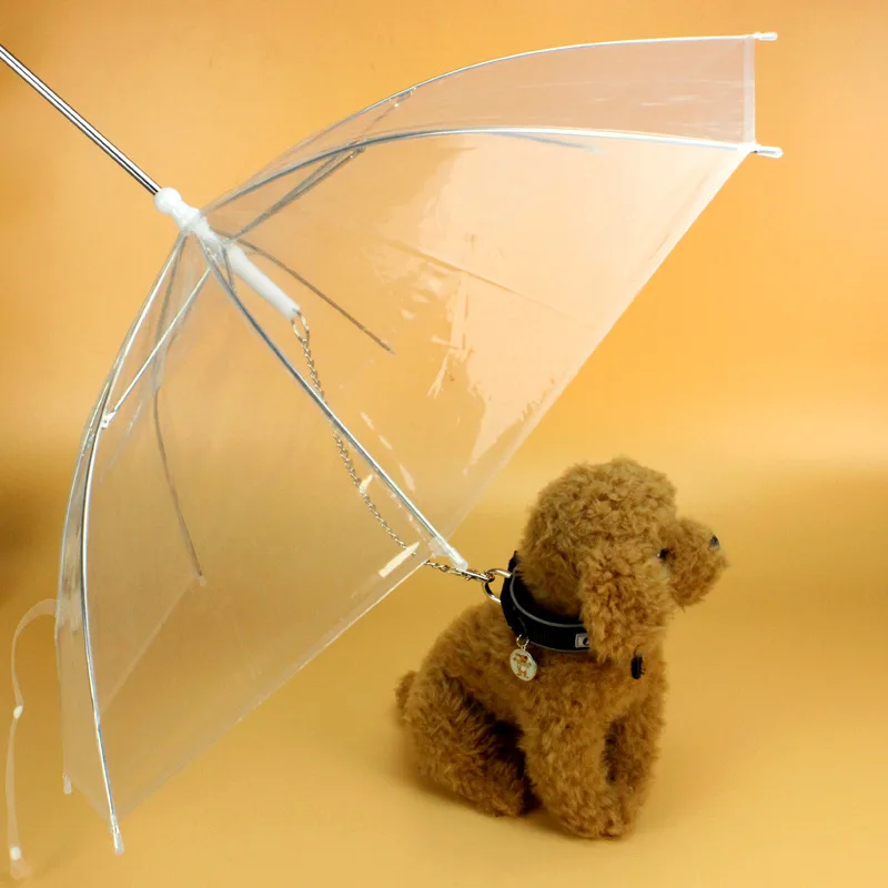 

Portable Transparent PE Pet Umbrella Small Dog Umbrella Rain Gear with Dog Leads Keeps Pet Dry