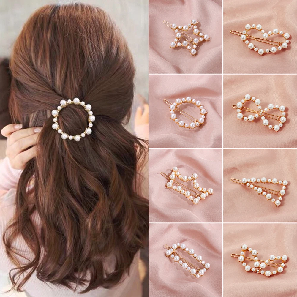 Us 0 7 13 Off Korean Style Hair Accessories Geometric Irregular Metal Gold Hair Clips Imitation Pearls Hairpin Barrettes Hairgrip Wholesale In Hair