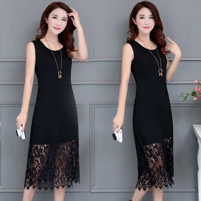 Women Slip Dress Plus Size XL-5XL Slim Summer large size modal cotton lace stitching bottoming long dress A-line petticoat woman