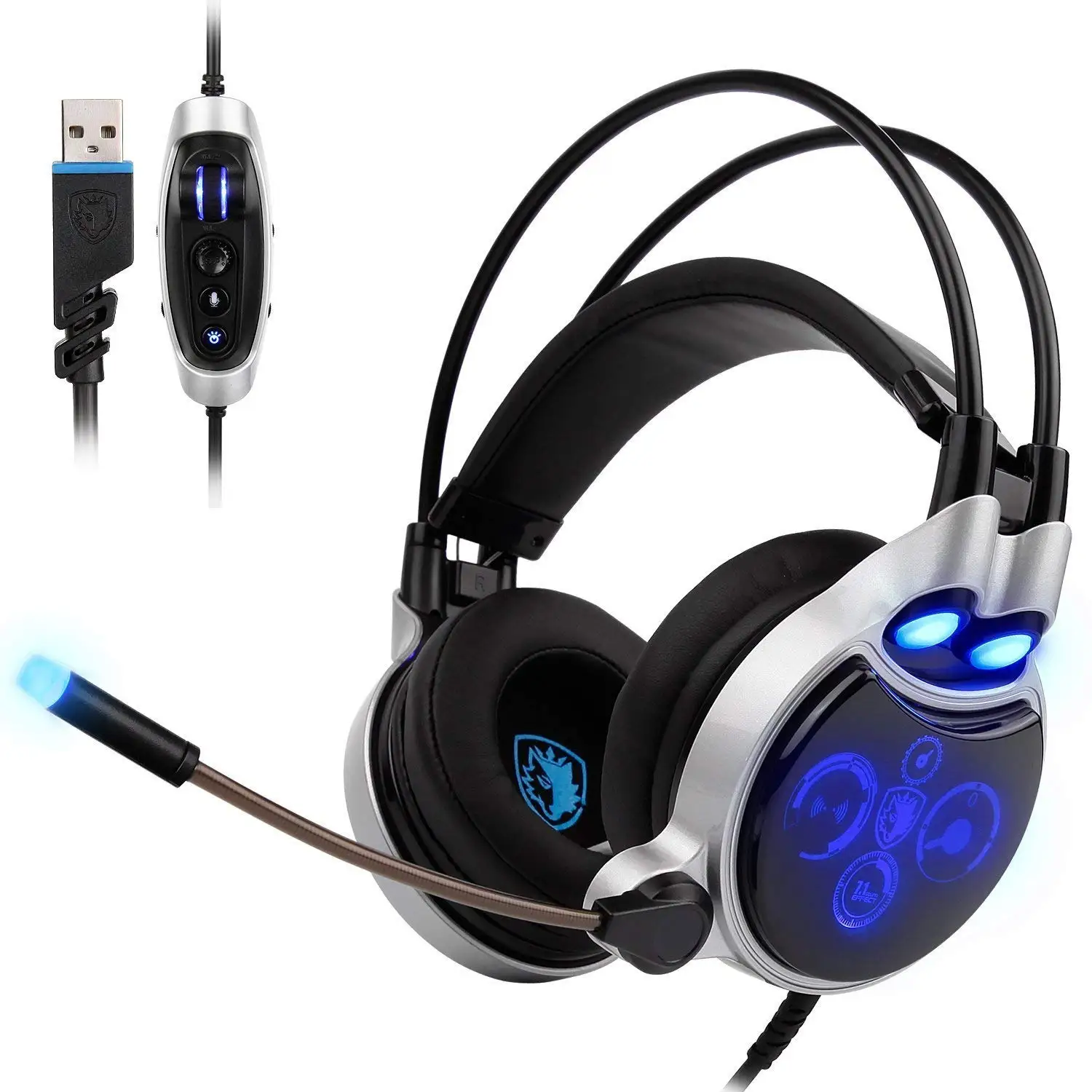 

USB Wired Headphones 7.1 Surround Sound PC Gaming Headset,Mic Flexible,Over-Ear Volume Control LED Lighting Noise Cancelling
