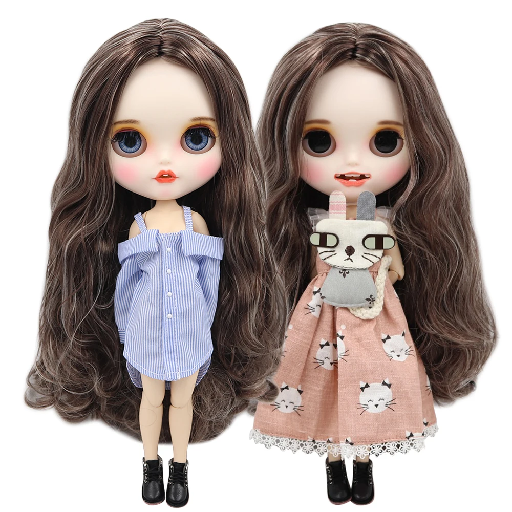 

ICY factory blyth doll 1/6 bjd customized face white skin joint body black mix blonde hair new matte face with teeth 30cm