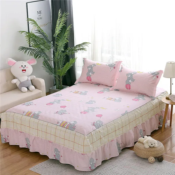 Современный простой стиль 3 шт. Розовый Полосатый Плед покрывало хлопок розовый воланом кровать юбка наволочка постельные комплекты полный размер - Цвет: style12