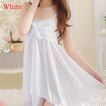 

2018 Sexy Women Lingerie Silk Nightgowns Sexy Lace Bowknot Sleeping Dresses Female Night Gown Sling Sleepwear Night Dress