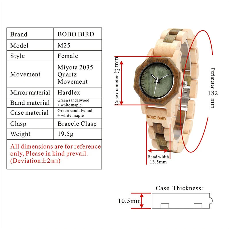 27 мм BOBO BIRD деревянные женские часы браслет набор японский механизм кварцевые часы в деревянной коробке reloj mujer женские отличные подарки