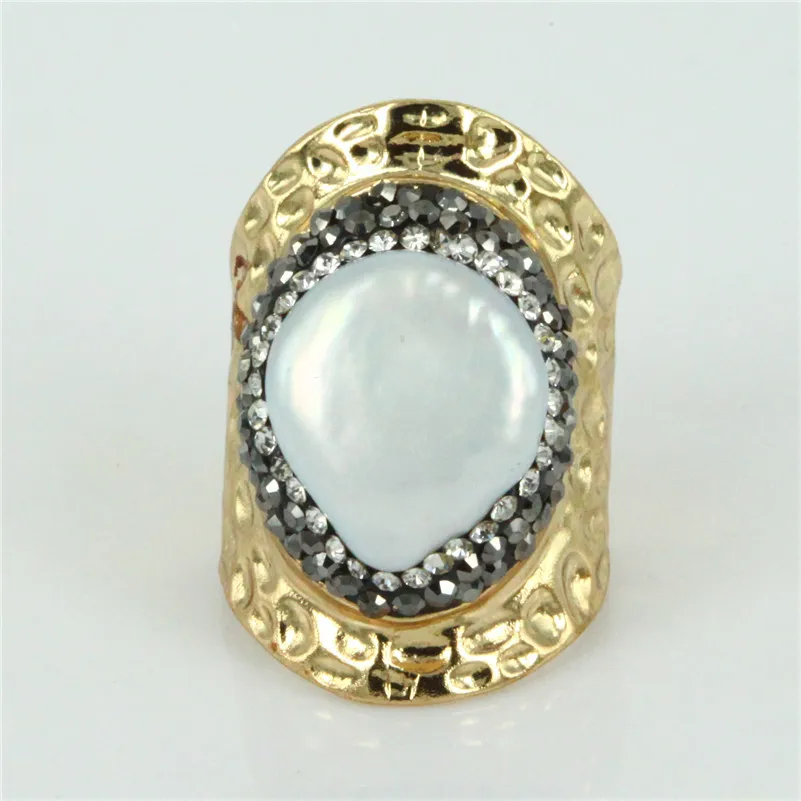 Перламутровое кольцо-манжета золотистого цвета, капля, натуральные синие камни Друза, геодное кольцо, модное ювелирное изделие
