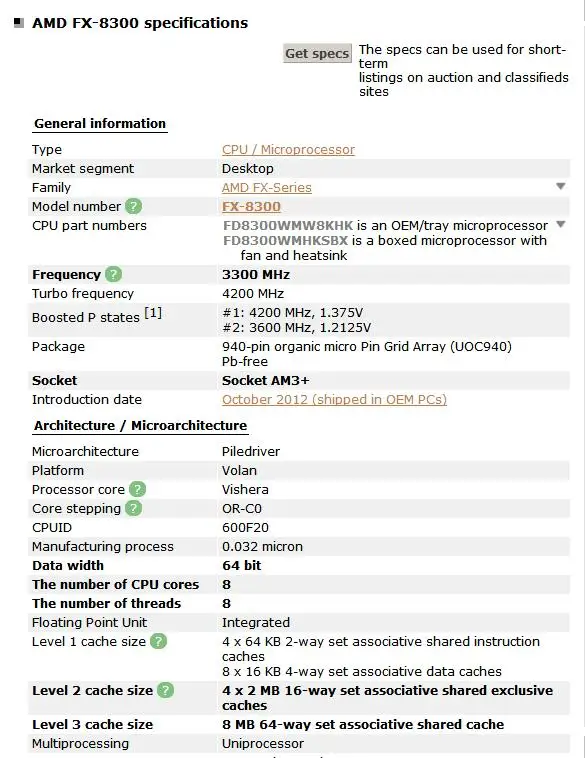 Процессор AMD FX 8300 AM3+ 3,3 ГГц/8 Мб/95 Вт Восьмиядерный процессор FX серийный процессор FX-8300 FX8300 Рабочая