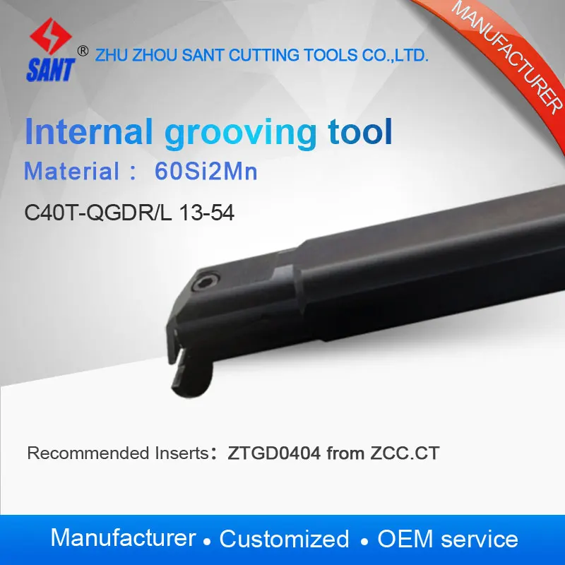 

Zhuzhou sant Internal grooving and turning tool holder C40T-QGDL13-54/ C40T-QGDR13-54 with Zhuzhou insert ZTGD0404-MG