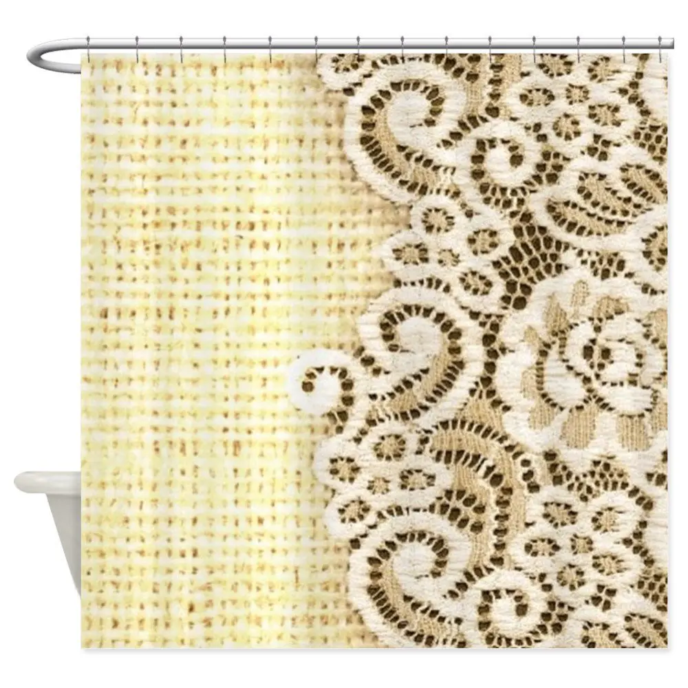 rustic country burlap lace Shower Curtain Decorative Fabric Shower