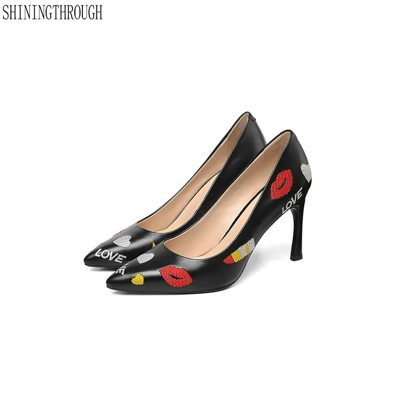 

New sexy Genuine Leather womem Shoes Red lip Women High Heels Pumps zapatos mujer Ladies Party Shoes