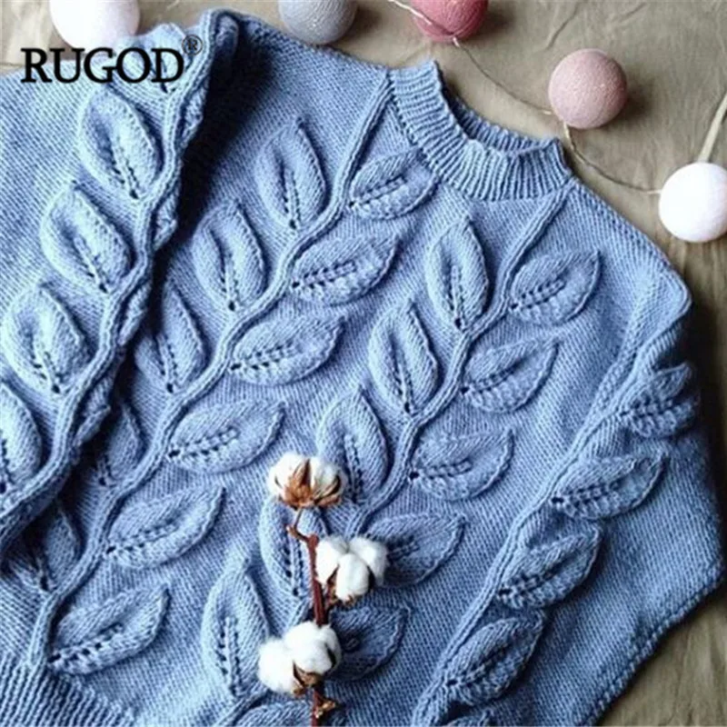 RUGOD 2018 Women Sweater and Pullovers Fashion Leaves Pattern Long Sleeve Knitted Sweater New Autumn Winter Warm Pullover Befree