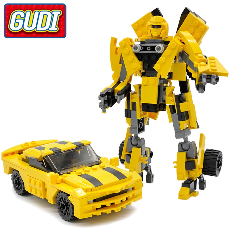 GUDI Yellow Transformation Robot Building Blocks Toys For Children 225 pc brickS Children Learning Intelligence Gift