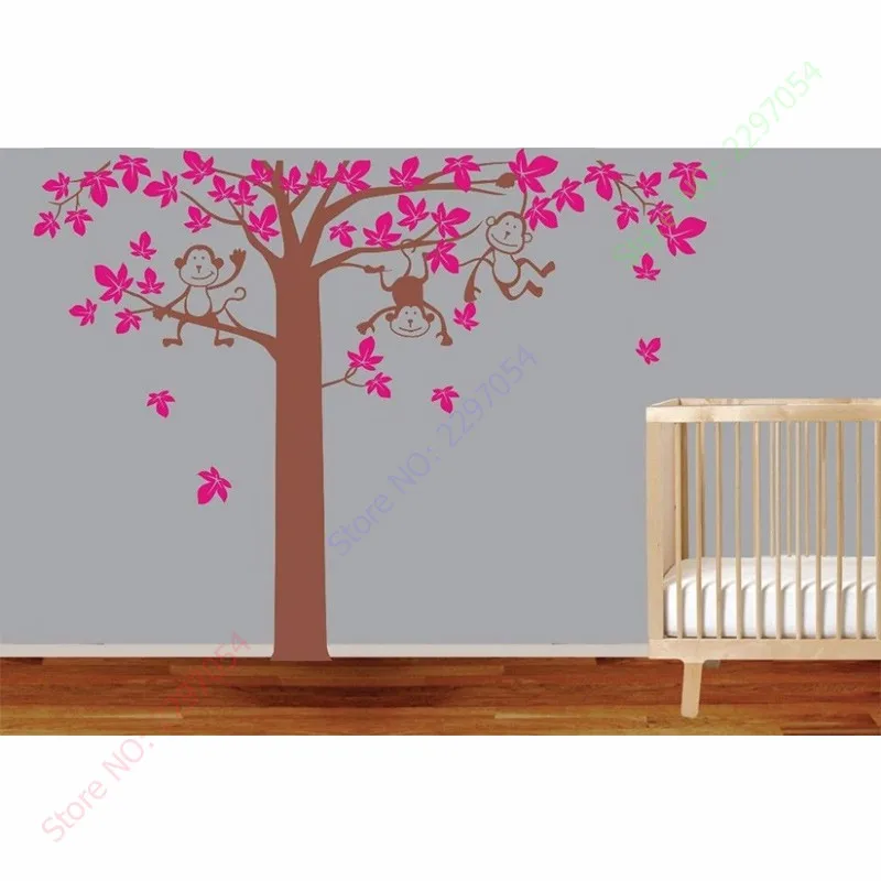 Super Large Size 3 Monkey Tree Wall Art Stickers Kids Nursery Wall Art Stickers Kids Nursery