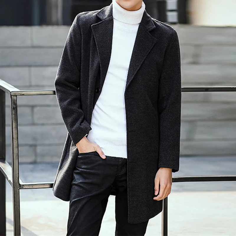 New Hot Men Wool Blends Suit Design Coat Slim Fit Office Jackets Casual Trench Drop Shipping | Мужская одежда