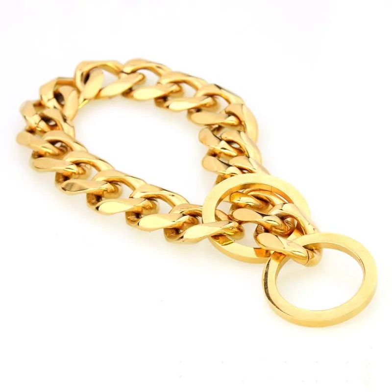 

19mm Durable Thickness Gold Stainless Dog Collars Metal Convenient Puppy Dog Chains Training Walking Chain Collars for Big dogs