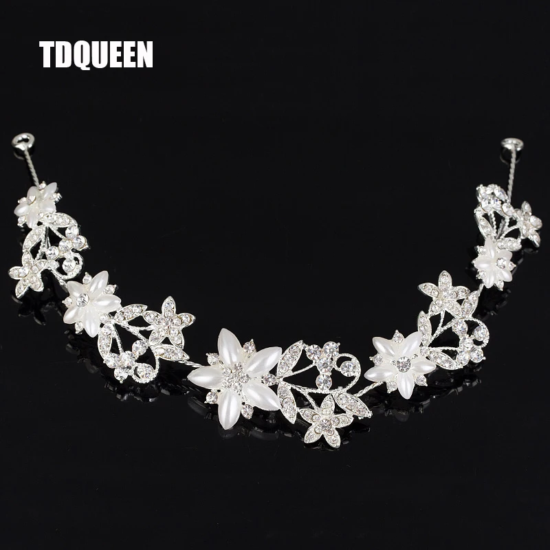

Silver Plated Wedding Hair Accessories Pearl Flower Bendable Headband Crystal Floral Hair Pin Tiara for Women
