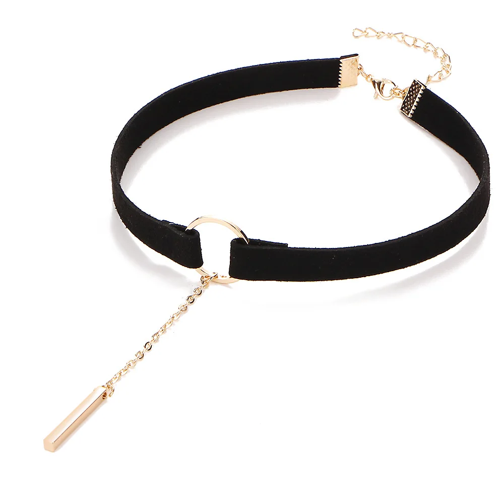 

Velvet Choker Gold Silver Plated Round Circle Tassel Necklaces Black Leather Clavicle Chain Charm Women Jewelry Accessories