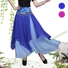 Богемная национальная Повседневная Милая шифоновая Женская Асимметричная юбка с вышивкой и высокой талией для танцев