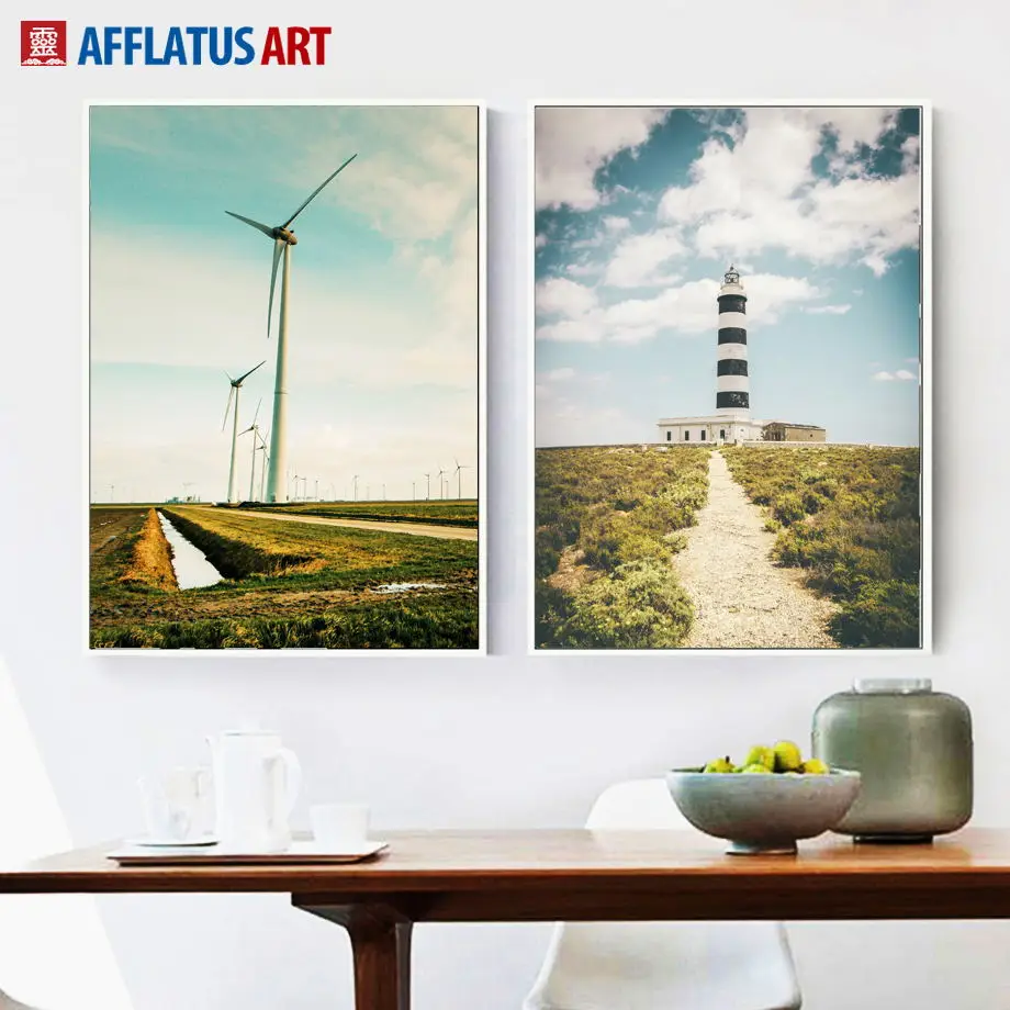 

Prairie Blue Sky Lighthouse Landscape Wall Art Canvas Painting Nordic Posters And Prints Wall Pictures For Living Room Decor