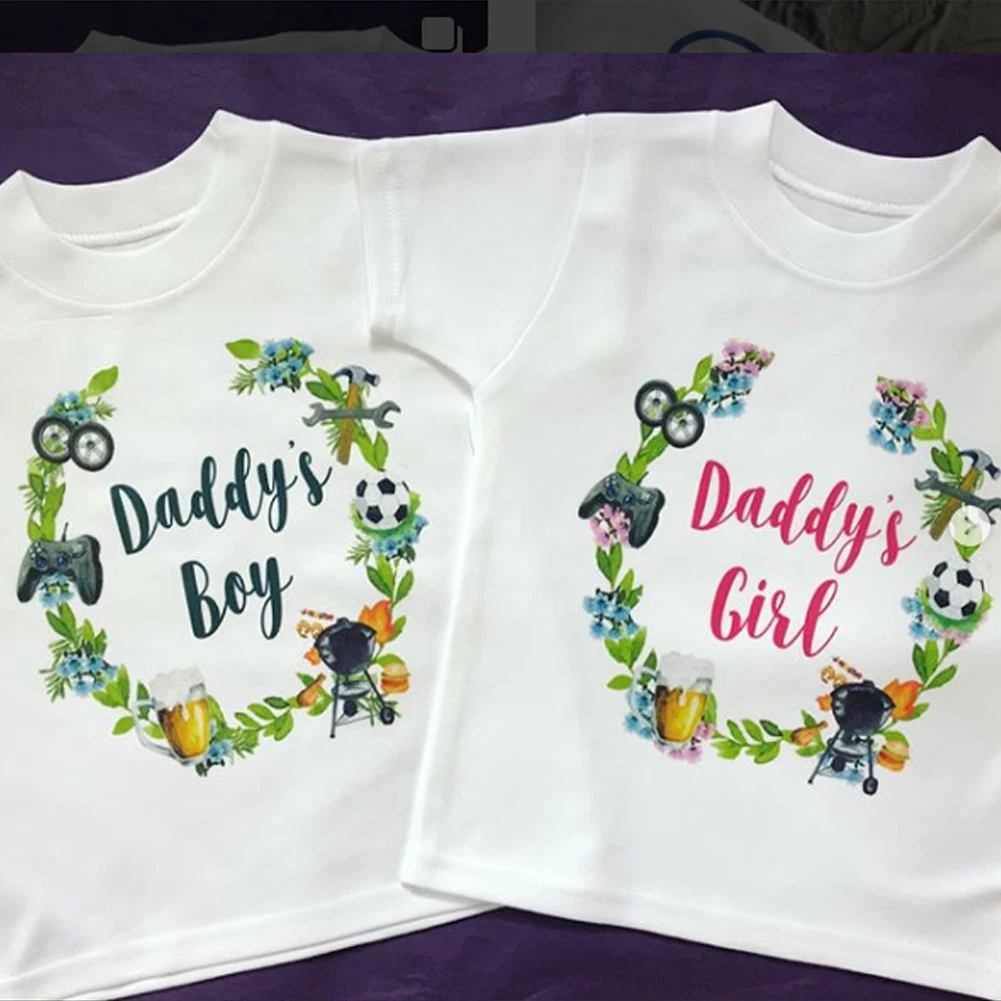 2018 Повседневное летняя одежда для новорожденных детей Детские папа мальчик девочка футболка Топы Детские Цветочные футболка с короткими
