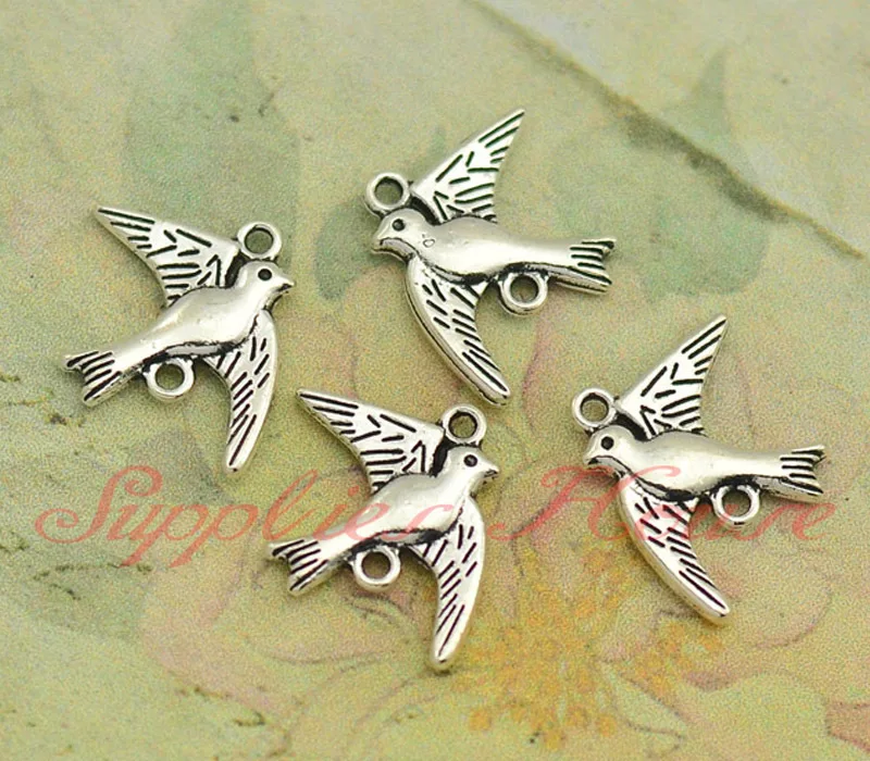 60pcs Bird Charms, Antique Silver double side bird Pendants/Charms,bird