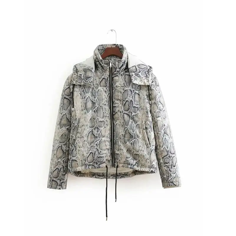 2018 Vintage snake print Winter jacket women plus size bomber jacket female Korean Streetwear parkas hooded coat women clothes
