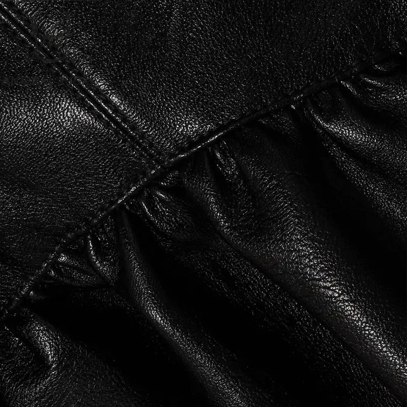 Весенняя куртка из натуральной овчины, Женская мотоциклетная сексуальная тонкая черная однобортная Офисная Женская куртка с круглым вырезом и оборками