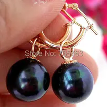 Xiuli 00252 НИЧЕГО СЕБЕ AAA 11 мм Tahitian черный круглый пресной воды жемчужной сережкой