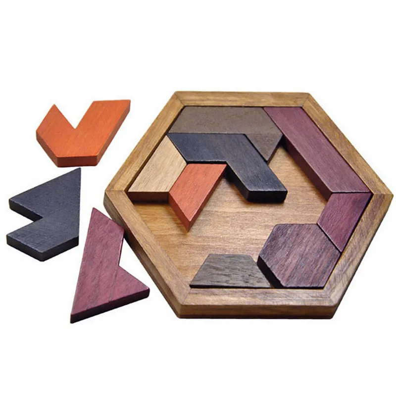Montessori font b toys b font Creative Children Hexagonal Wooden Geometric Shape Jigsaw Puzzles Board Educational