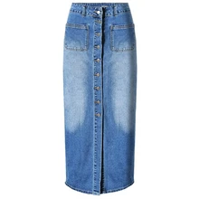 Джинсовые юбки длиной до щиколотки винтажные с высокой талией на пуговицах карандаш синие тонкие женские юбки Отбеленные джинсовые юбки прямые джинсовые юбки