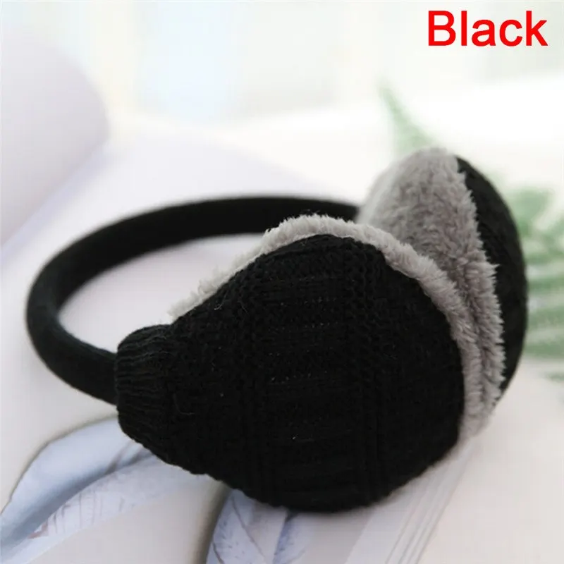 Winter Warm Earmuffs Knitted Children Ear Muffs For Boy Earmuffs For Girls Baby Gift Ear Warmers - Цвет: Черный