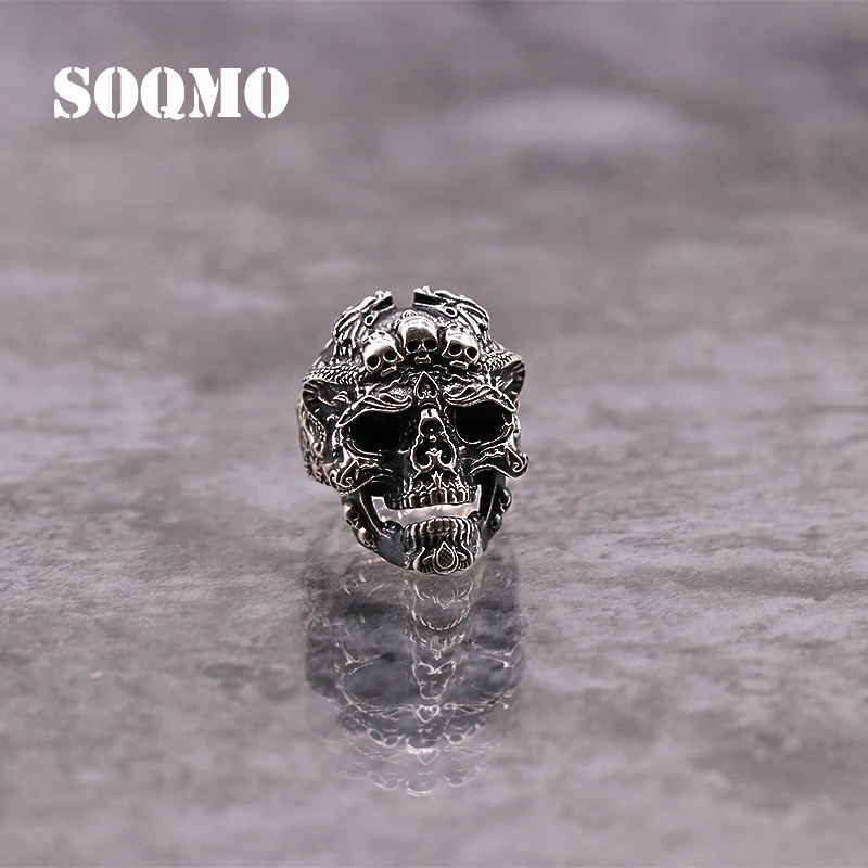 Мужское кольцо с черепом SOQMO Открытое в стиле панк из стерлингового серебра 925