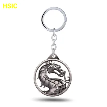 

HSIC 12pcs/lot Dragon Logo Keychain Mortal Kombat Fighting Game Enchanted Empire Flag Pylons Chaveiro 4.5*4.5cm for Men