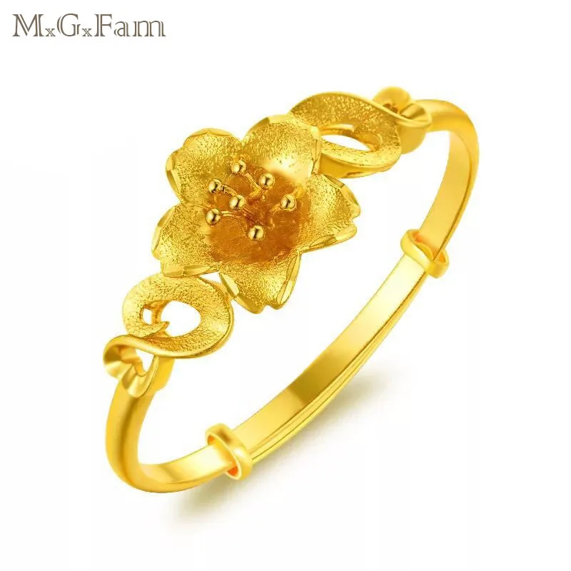 

M.G.Fam Flower Bangles Bracelets for Women Adjusted Bridal Wedding Jewelry Pure Gold Color Traditioal Style