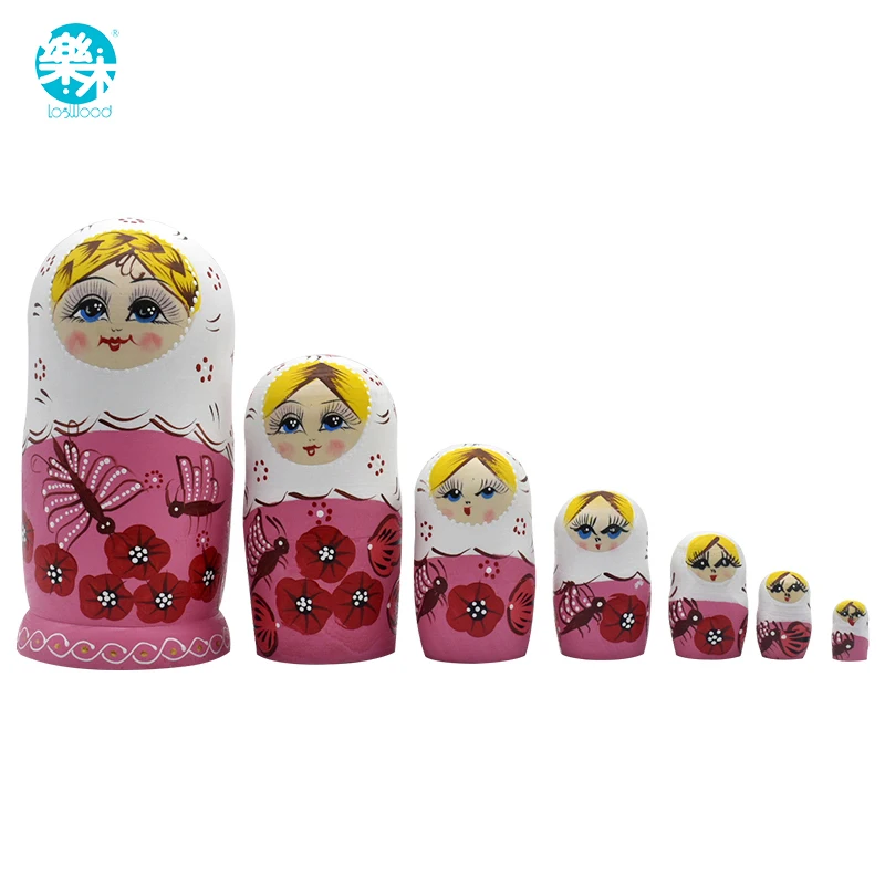 

7PCS Wooden Matryoshka Doll Pink girls Wooden Russian Nesting Dolls Gift Matreshka Handmade Crafts for Kid gifts table game