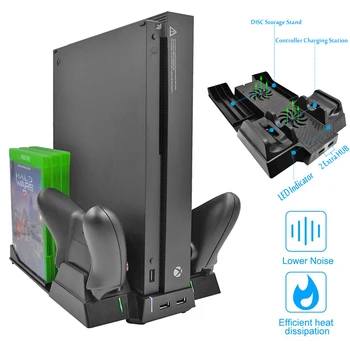 

Vertical Cooling Stand Cooler Fan for Xbox One X , Controller Charger with 2 HUB Ports & Discs Storage Rack for Xboxone X