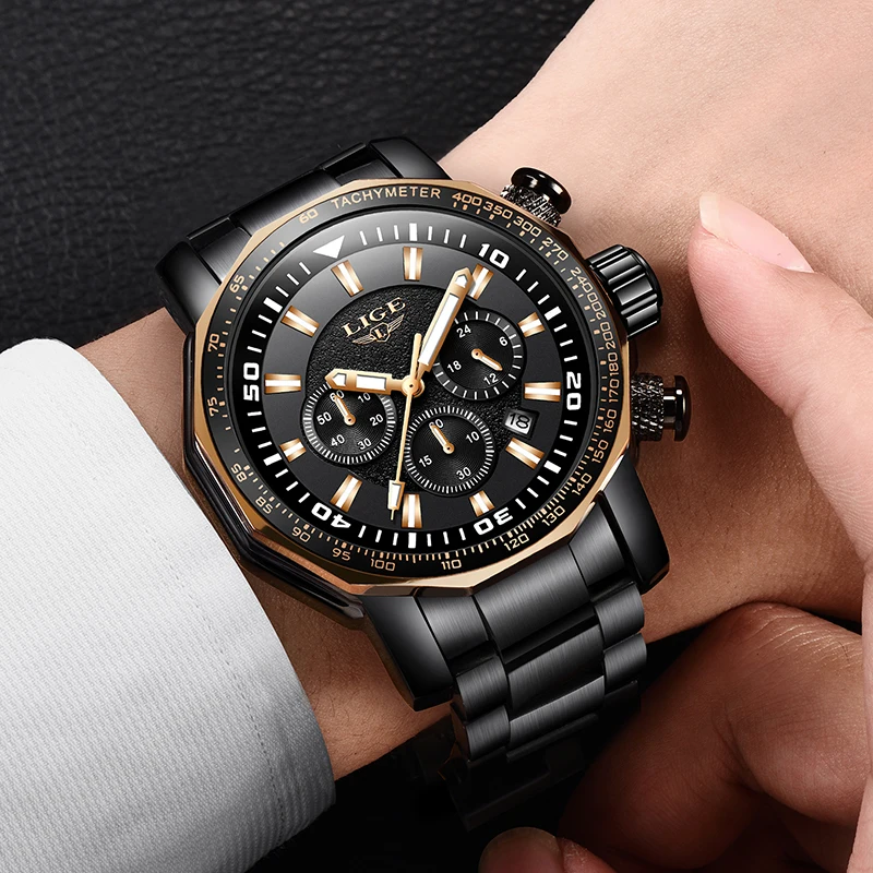 Relogio Masculino LIGE Mens Watches Top Brand Luxury Men's Waterproof Military Sports Watch Men's Stainless Steel Quartz Clock