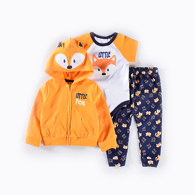 Весенний комплект одежды для малышей, хлопковая одежда для маленьких мальчиков и девочек комплект из 3 предметов пальто для младенцев+ комбинезон+ штаны, милая стильная куртка с капюшоном в виде животных