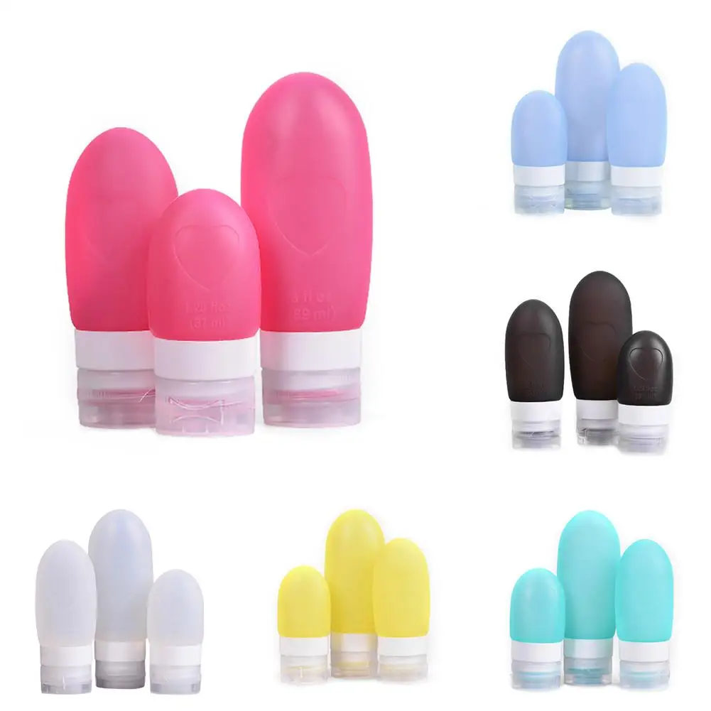 

Set Of 3 37ML 60ML 89ML Bottle Heart Shaped Silicone Travel Bottle Packing Portable Emulsion Shampoo Container Cute Storage Cans