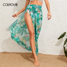 COLROVIE Бирюзовый тропический галстук на талии полупрозрачный пляжный кардиган длинная юбка женская летнее пляжный отдых раздельные женские юбки