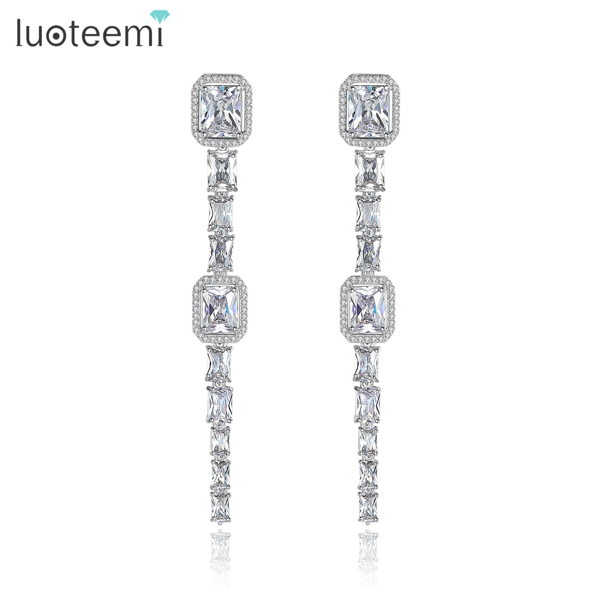 

LUOTEEMI Exquisite Long Drop Earrings for Women Wedding Party Trendy Luxury Square CZ Bridal Engagement Jewelry Christmas Gift